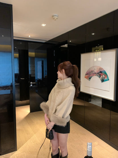 高領蝙蝠袖顯瘦斗篷