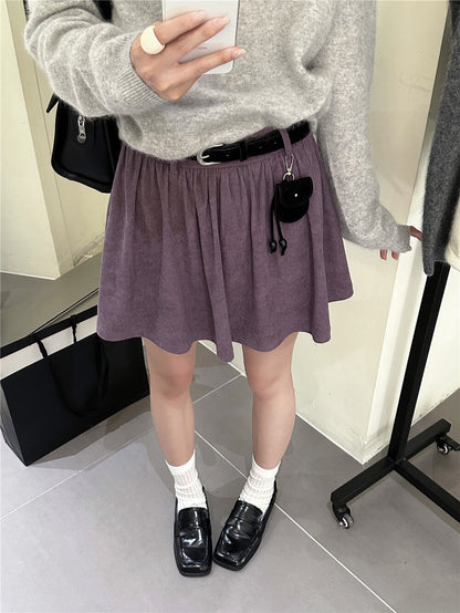Heavy-duty Corduroy Skirt with Elastic Waistband (Includes Belt)