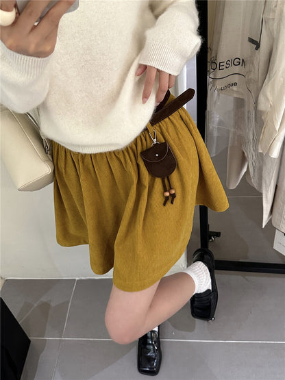 Heavy-duty Corduroy Skirt with Elastic Waistband (Includes Belt)