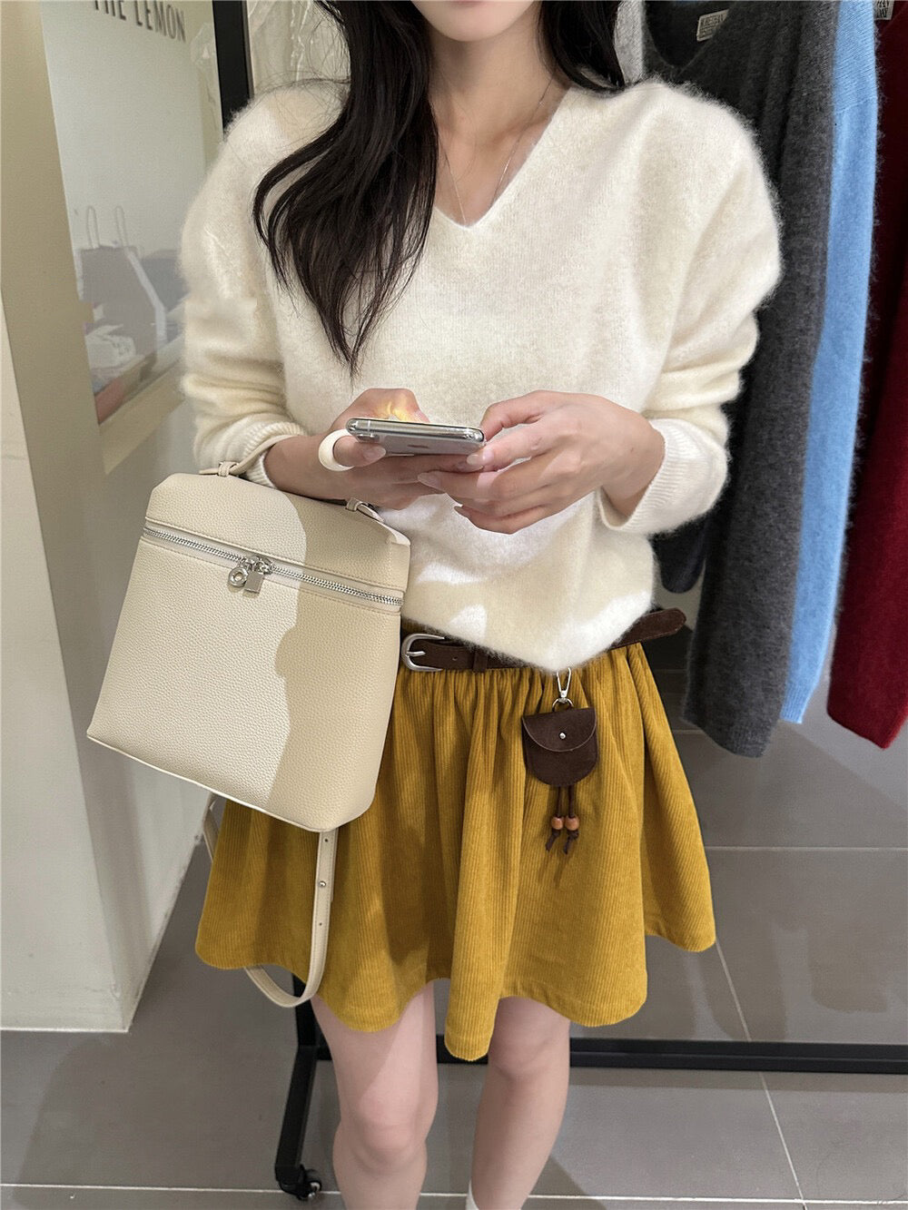 Heavy-duty Corduroy Skirt with Elastic Waistband (Includes Belt)