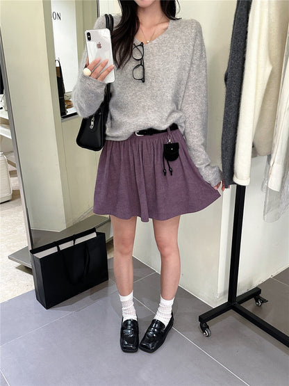 Heavy-duty Corduroy Skirt with Elastic Waistband (Includes Belt)