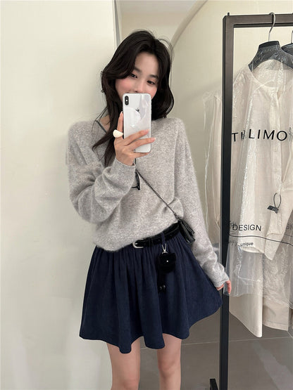 Heavy-duty Corduroy Skirt with Elastic Waistband (Includes Belt)