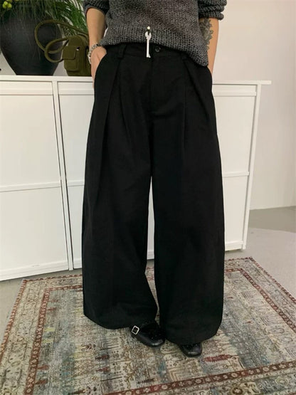 ルーズフィットプリーツワイドレッグカジュアルパンツ