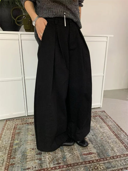 ルーズフィットプリーツワイドレッグカジュアルパンツ