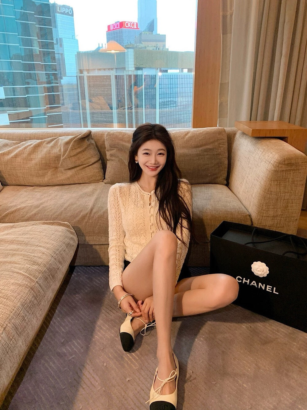 優しい風合いのキャミソール＋フレンチピュアエレガントなニットカーディガンセット