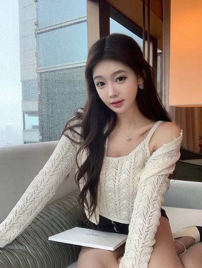 優しい風合いのキャミソール＋フレンチピュアエレガントなニットカーディガンセット