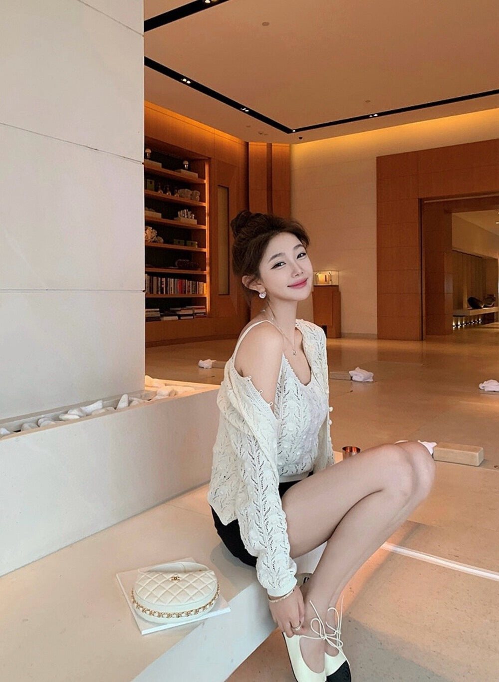 優しい風合いのキャミソール＋フレンチピュアエレガントなニットカーディガンセット