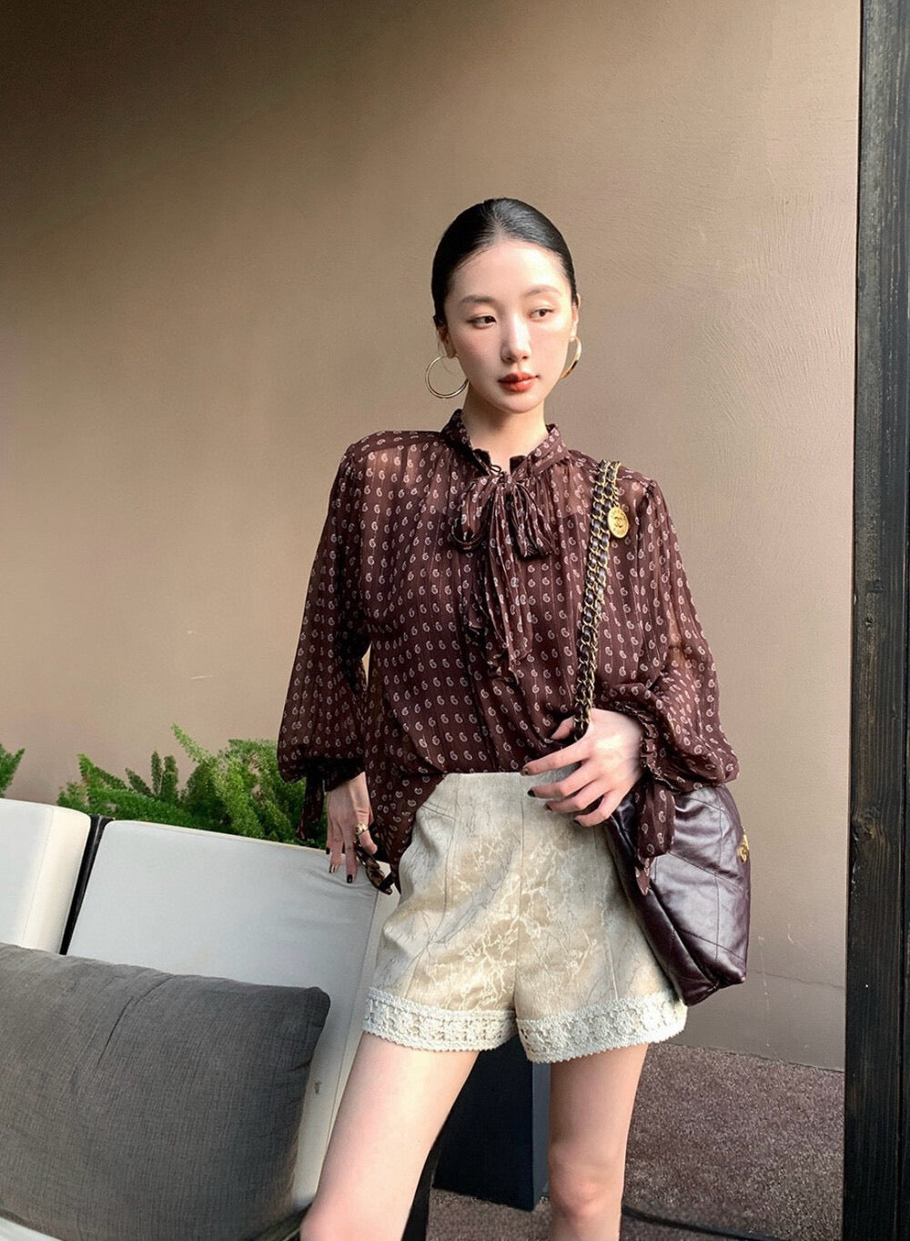 法式復古波點飄帶高級感顯瘦小衫