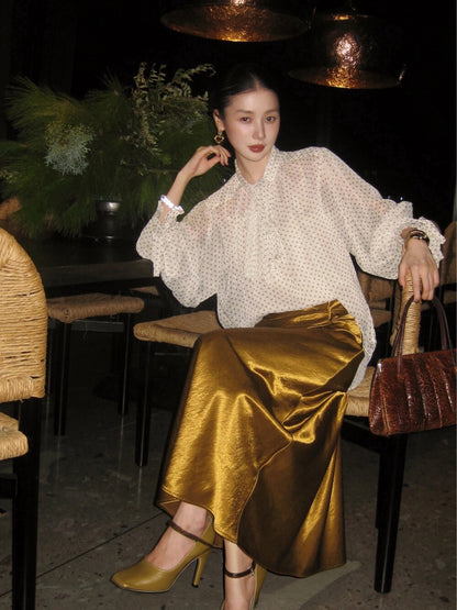 法式復古波點飄帶高級感顯瘦小衫