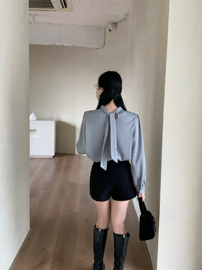 Stylish Satin Round Neck Long Sleeve Blouse