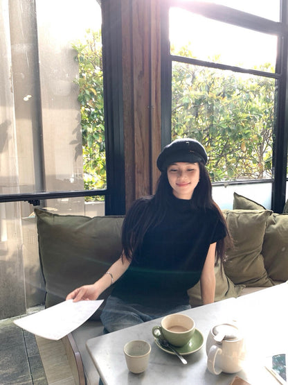 レイヤードスタイルの韓国風シンプルなゆったりとしたスリム見せトップス