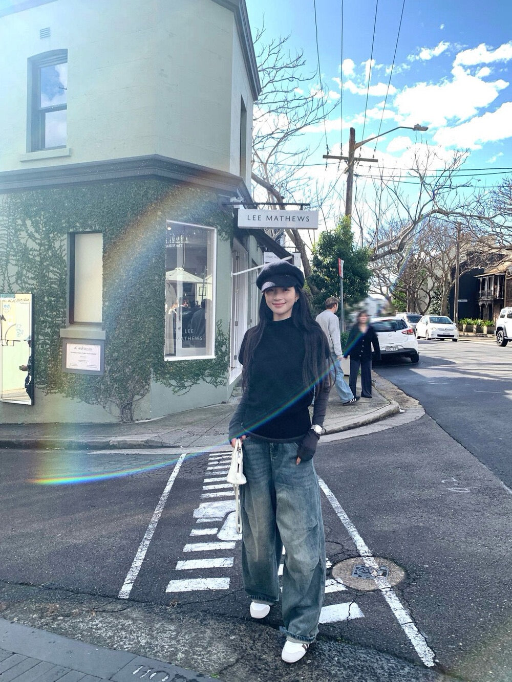 レイヤードスタイルの韓国風シンプルなゆったりとしたスリム見せトップス