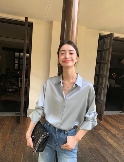 輕奢綢緞光澤感氣質襯衫