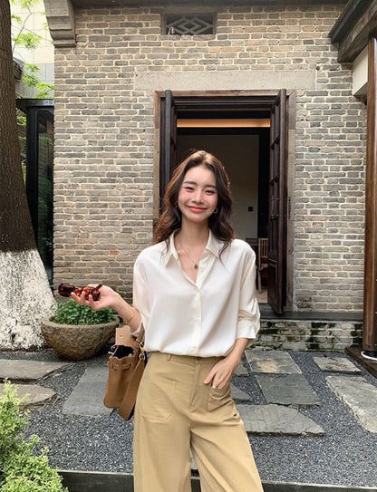 輕奢綢緞光澤感氣質襯衫