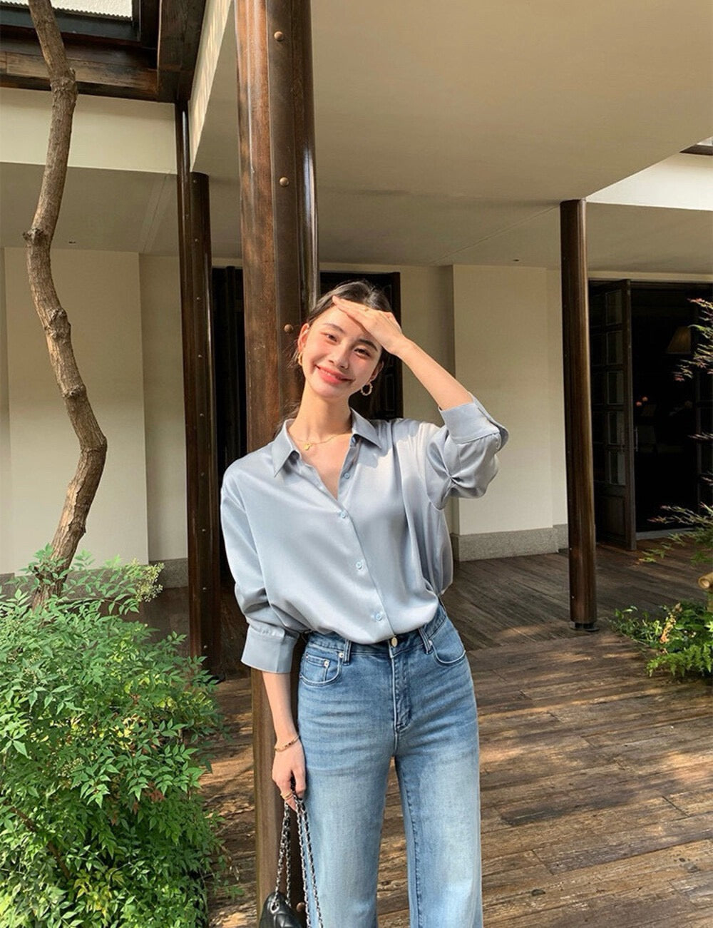 輕奢綢緞光澤感氣質襯衫