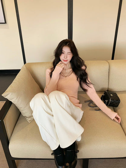 純欲感簡約V領修身針織小衫