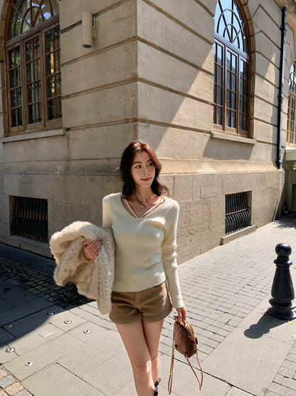 純欲感簡約V領修身針織小衫