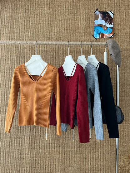 純欲感簡約V領修身針織小衫