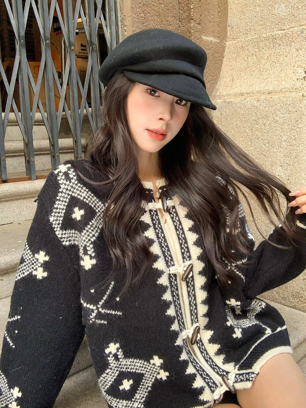 ヴィンテージカジュアルフェアアイルジャカードダッフルセーター