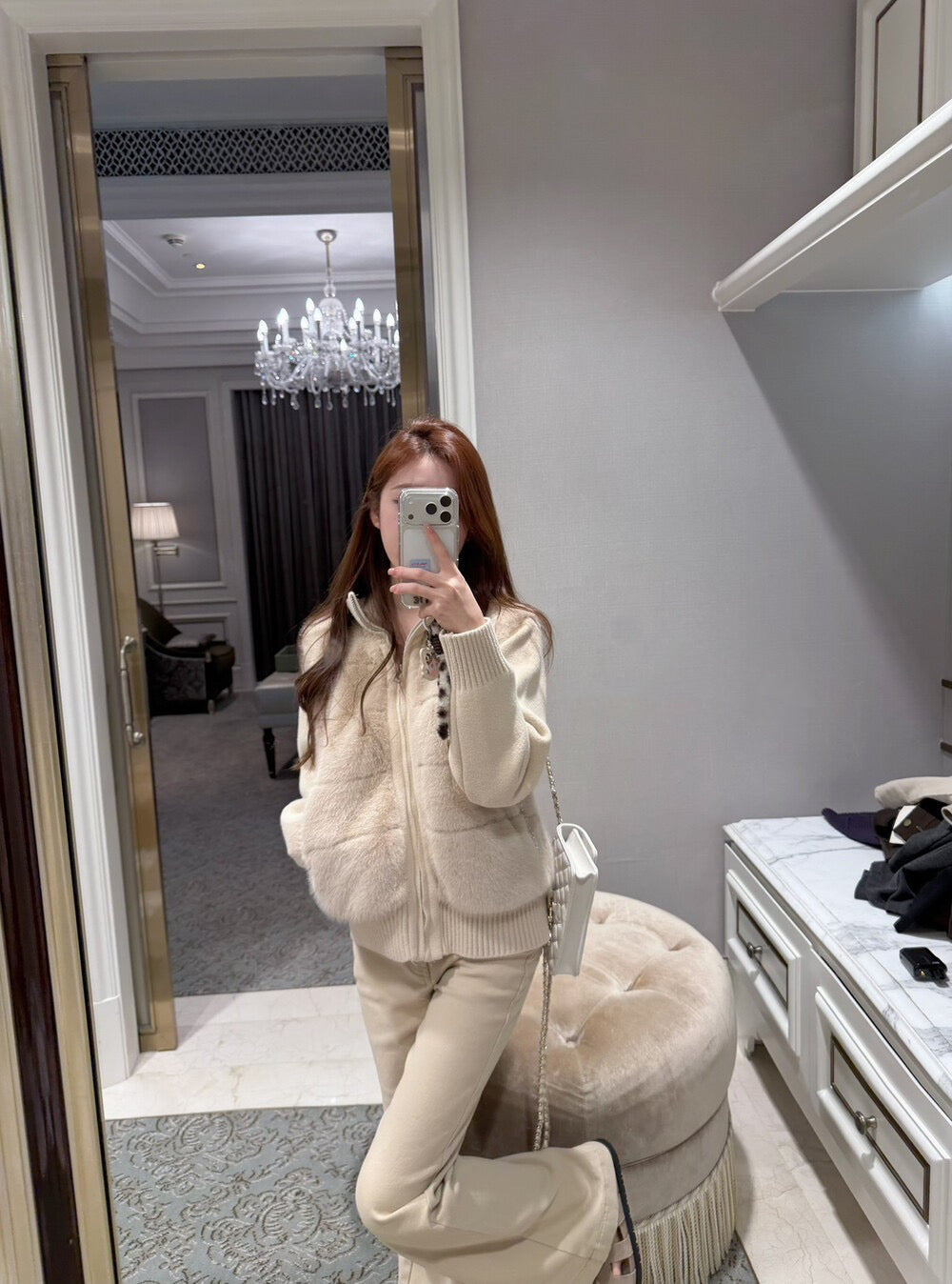 仿水貂絨拼接短外套