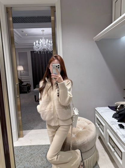 仿水貂絨拼接短外套