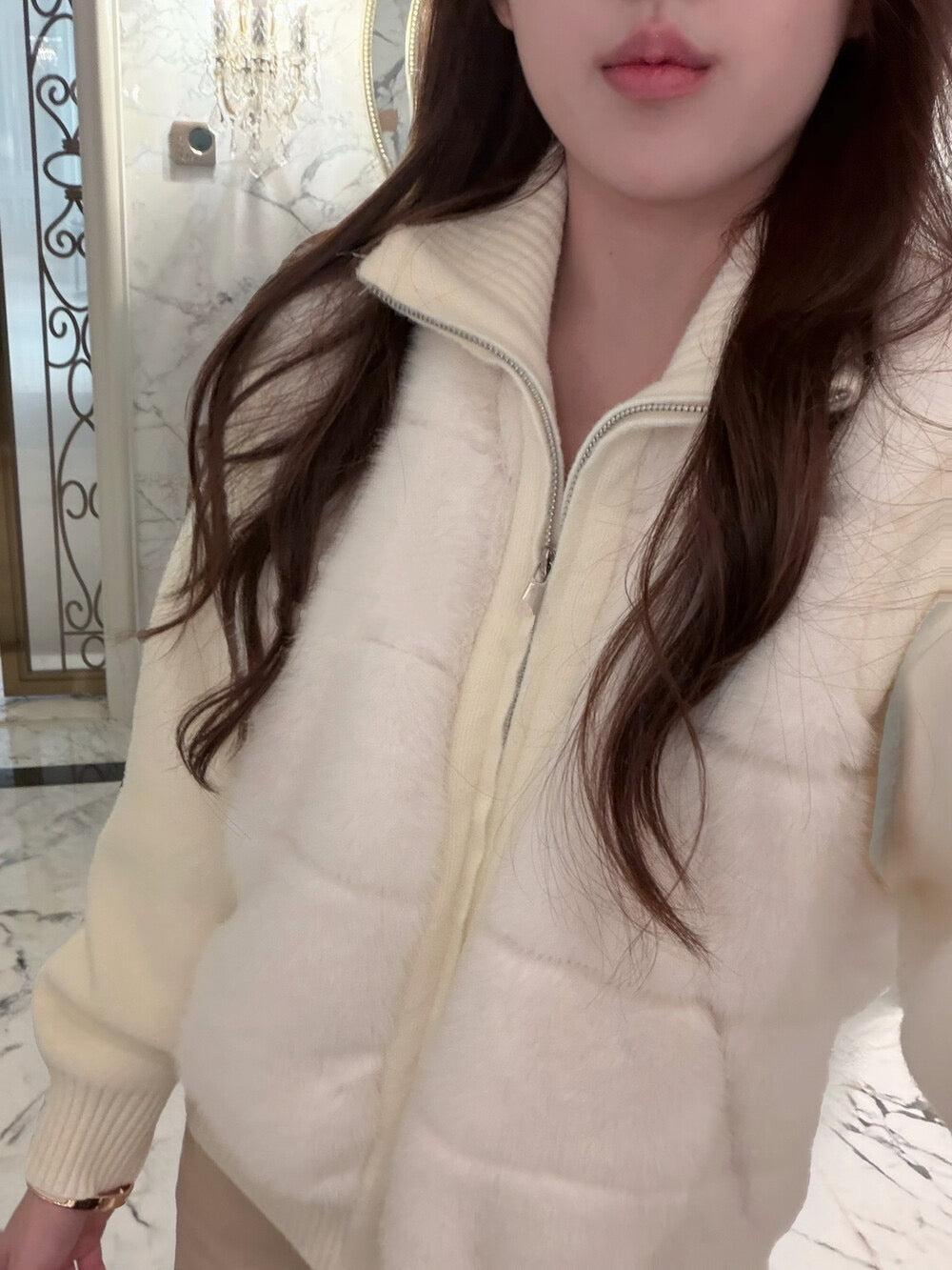 仿水貂絨拼接短外套