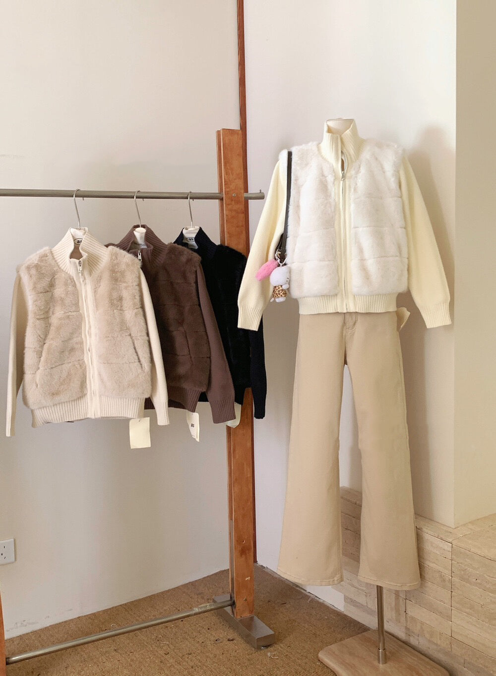 仿水貂絨拼接短外套