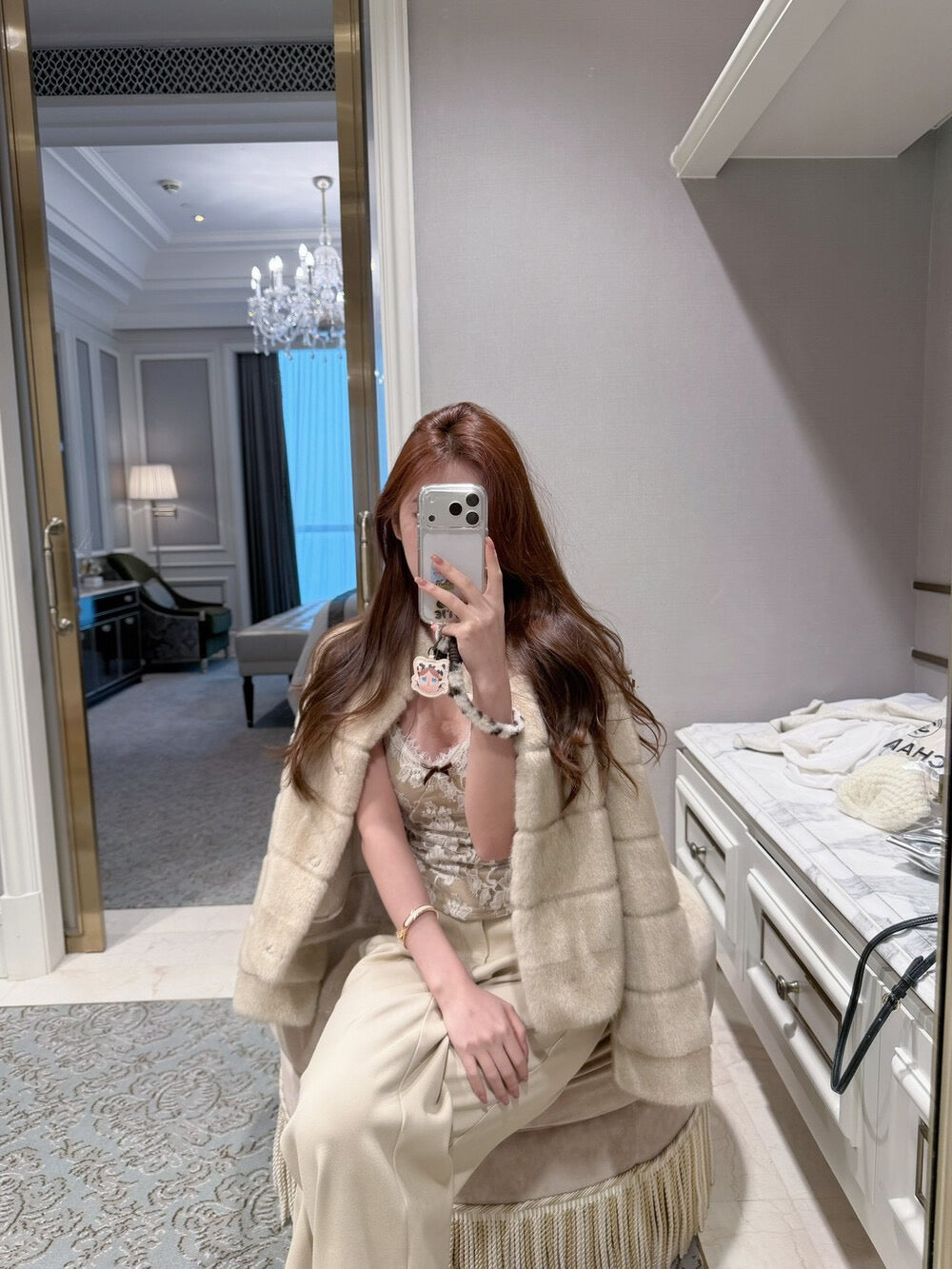 貴氣感千金帕斯條環保皮草外套