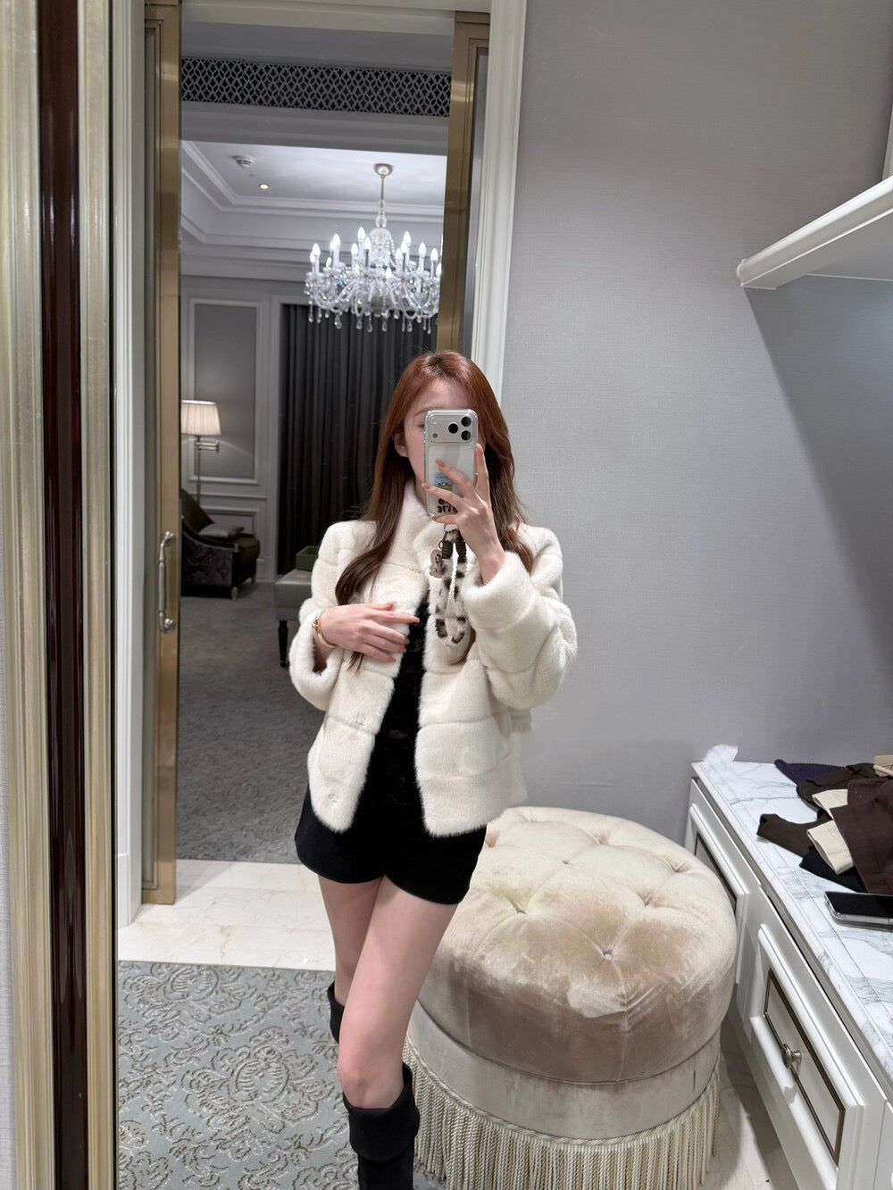 貴氣感千金帕斯條環保皮草外套