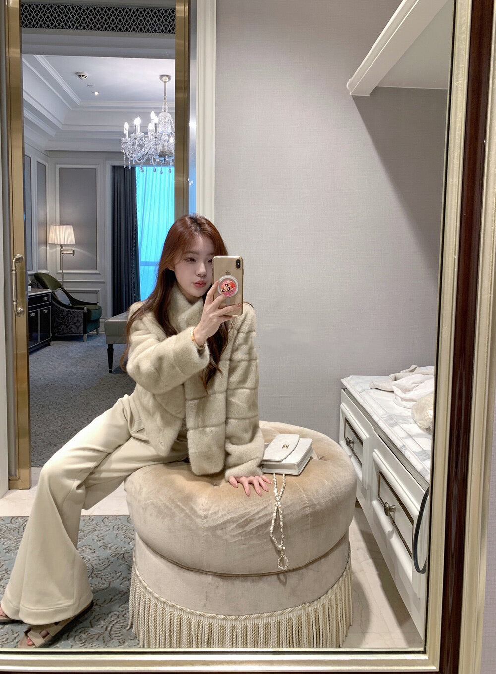 貴氣感千金帕斯條環保皮草外套