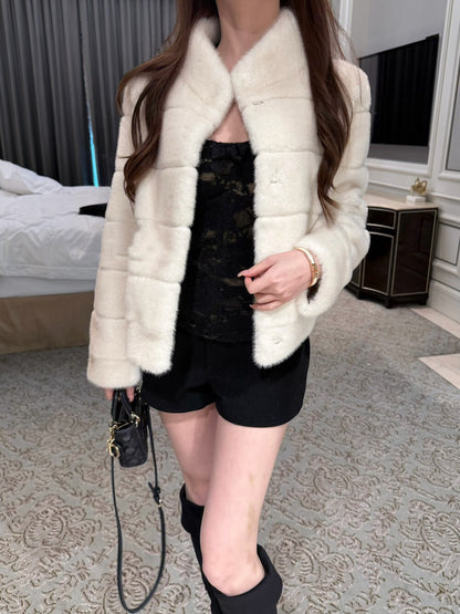 貴氣感千金帕斯條環保皮草外套