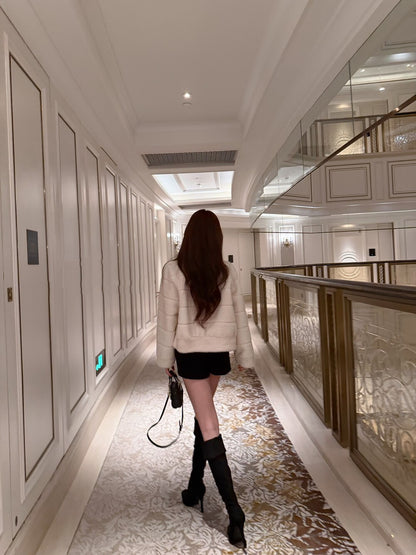 貴氣感千金帕斯條環保皮草外套