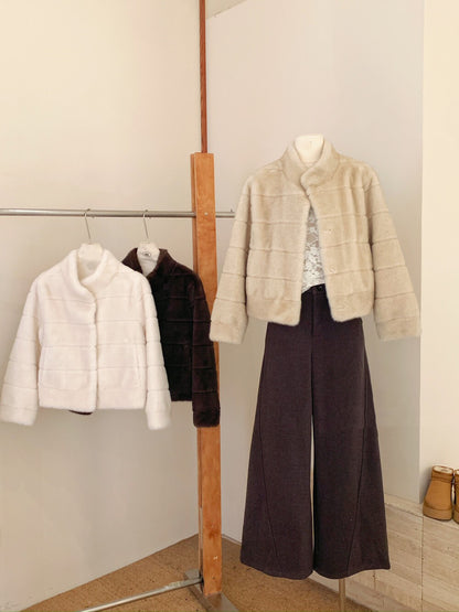 貴氣感千金帕斯條環保皮草外套