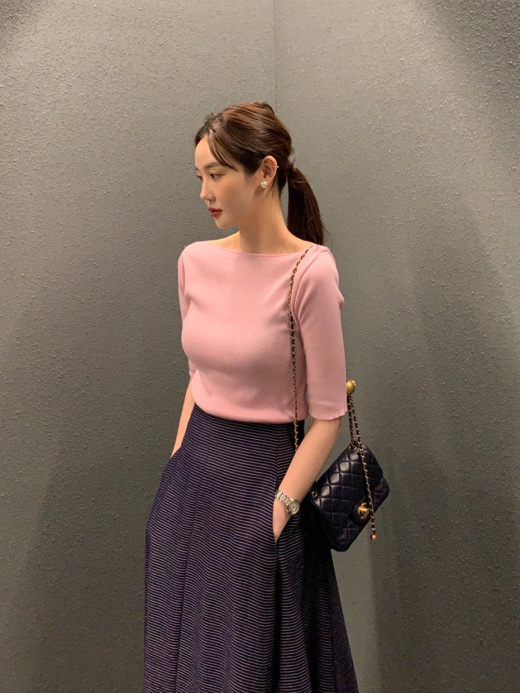 Korean-style mid-sleeve knit top