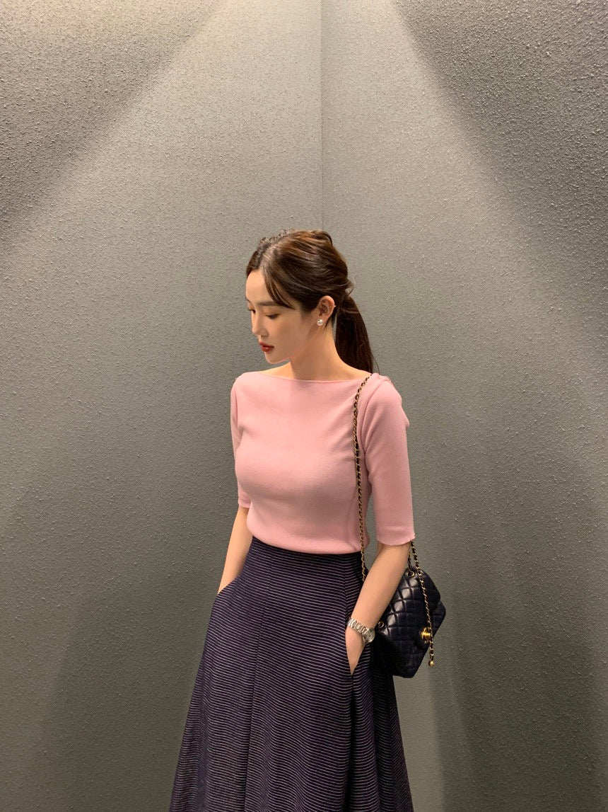 Korean-style mid-sleeve knit top