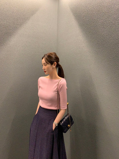 Korean-style mid-sleeve knit top