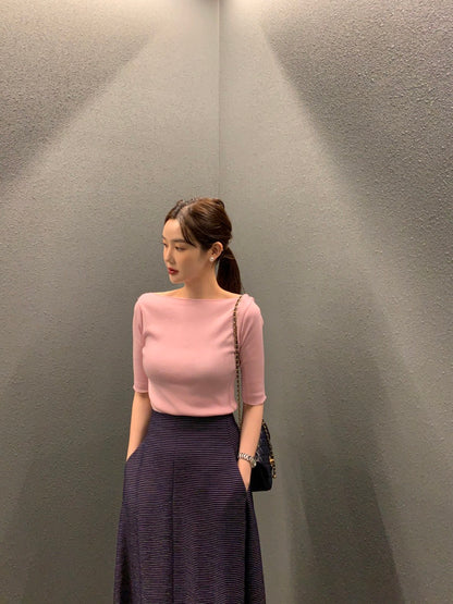 Korean-style mid-sleeve knit top