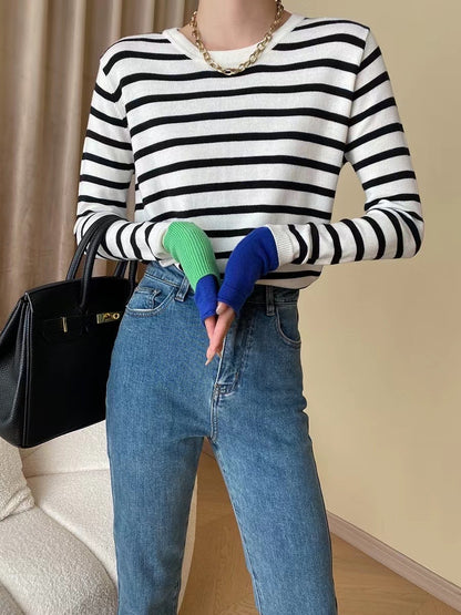 Color-Blocked Striped Long Sleeve Top