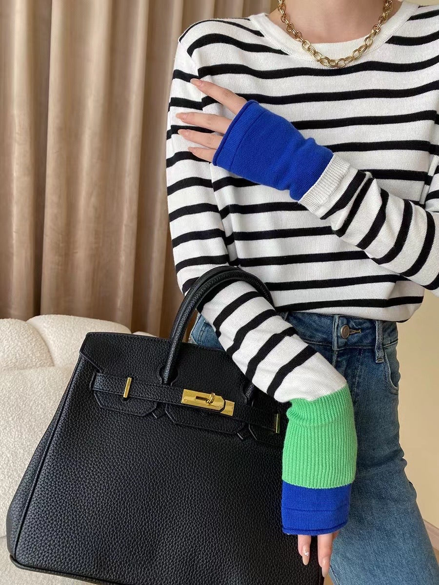 Color-Blocked Striped Long Sleeve Top