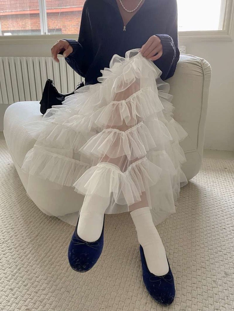 French High-Waisted Ruffled Skirt