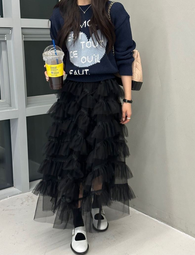 French High-Waisted Ruffled Skirt