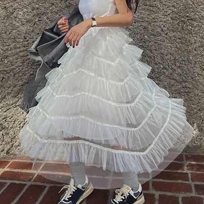 French High-Waisted Ruffled Skirt
