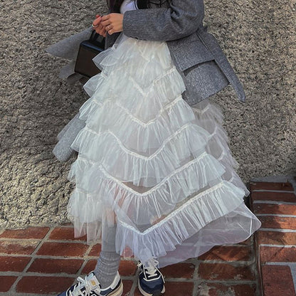 French High-Waisted Ruffled Skirt