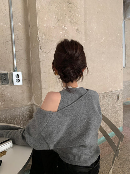 Solid Color Knitted Vest + Jacket Set