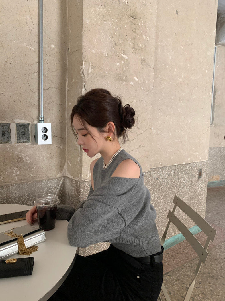 Solid Color Knitted Vest + Jacket Set