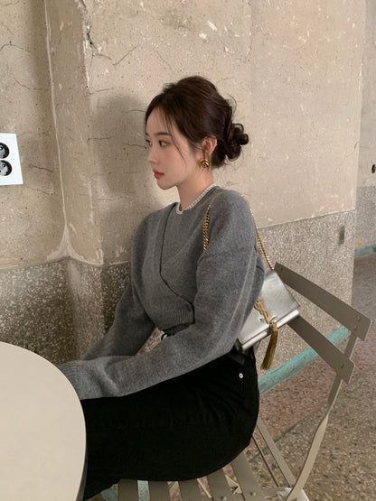 Solid Color Knitted Vest + Jacket Set