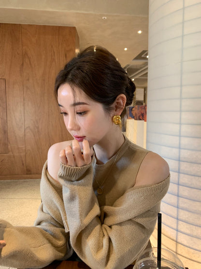 Solid Color Knitted Vest + Jacket Set