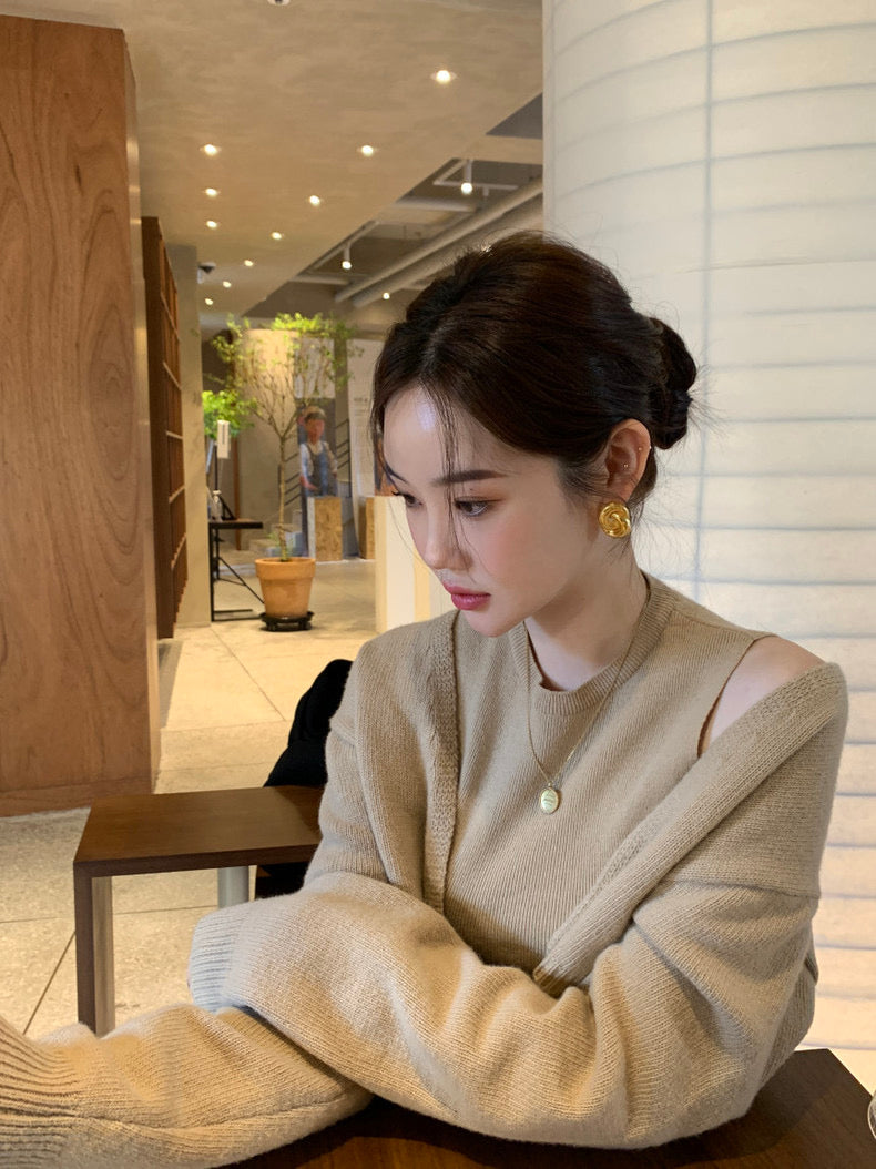 Solid Color Knitted Vest + Jacket Set