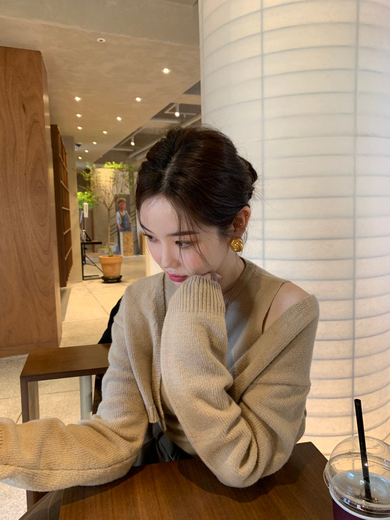 Solid Color Knitted Vest + Jacket Set