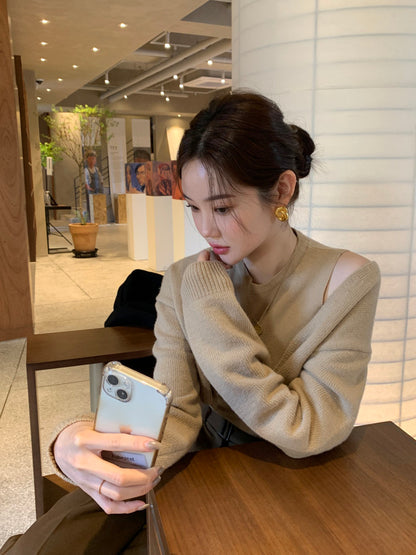 Solid Color Knitted Vest + Jacket Set